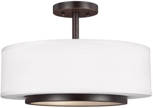 Nance Bronze 2-Light Semi-Flush Convertible Pendant with Satin Etched Glass