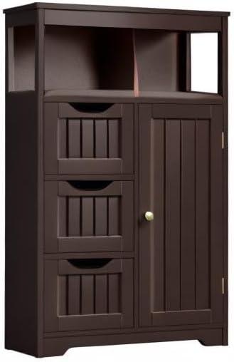 Espresso MDF Bathroom Floor Cabinet with Adjustable Shelving
