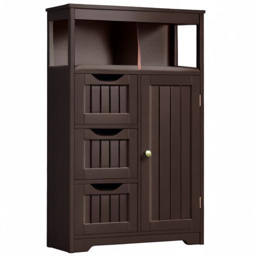 Espresso MDF Bathroom Floor Cabinet with Adjustable Shelving