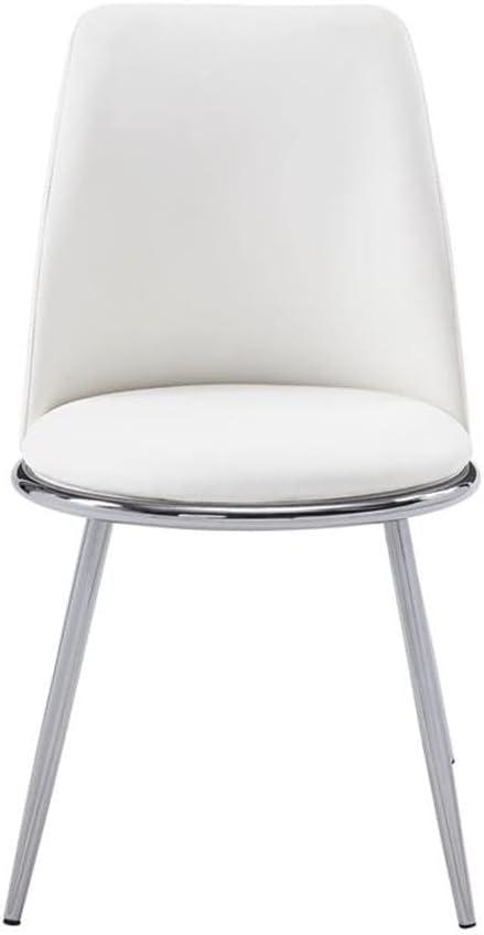 ACME Chara Faux Leather Dining Side Chair in White and Chrome (Set of 2)