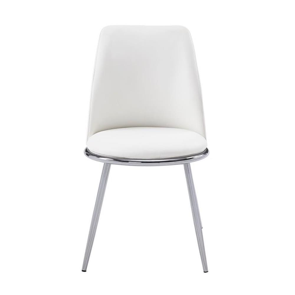 ACME Chara Faux Leather Dining Side Chair in White and Chrome (Set of 2)