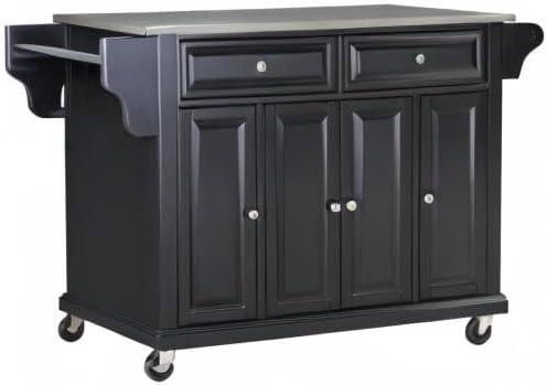 Crosley Furniture Wood/Stainless Steel Kitchen Cart in Black and Silver