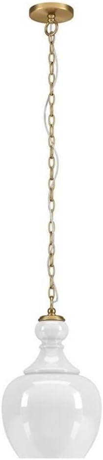 Evelyn&Zoe 11" Brushed Brass Finish Metal/Glass Pendant