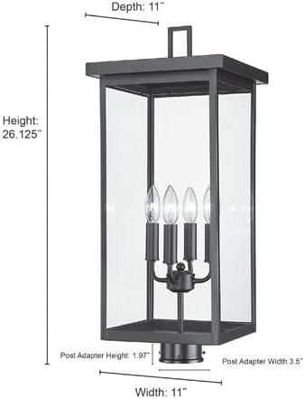 26" Black Steel Outdoor Post Lantern with Clear Glass Shade