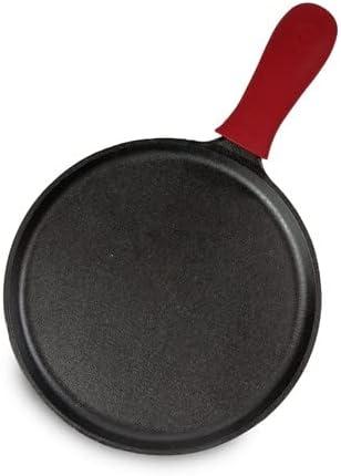 Lodge 10.5-inch Black Cast Iron Griddle with Red Silicone Handle