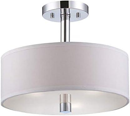 Contemporary Chrome Drum Ceiling Light with White Shade