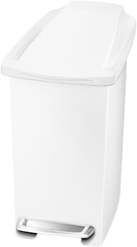 White Plastic Slim Step Trash Can with Pedal for Kids