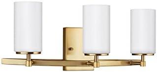 Satin Brass 3-Light Wall Bath Sconce with Etched White Glass