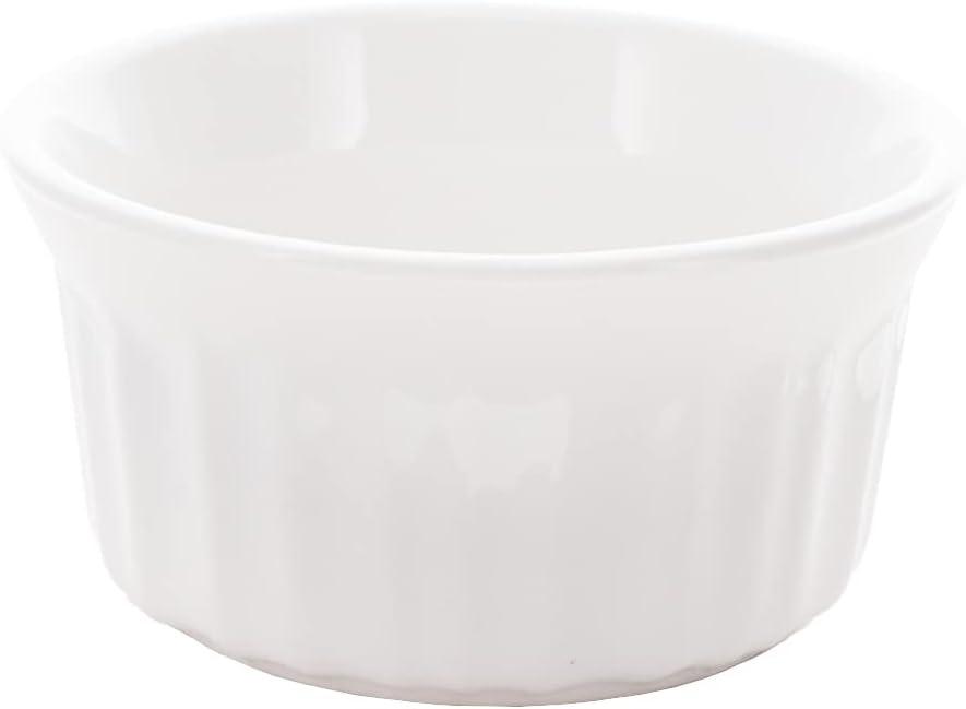 Set of Four White Ceramic Round Ramekins, 4 Fluid Ounces