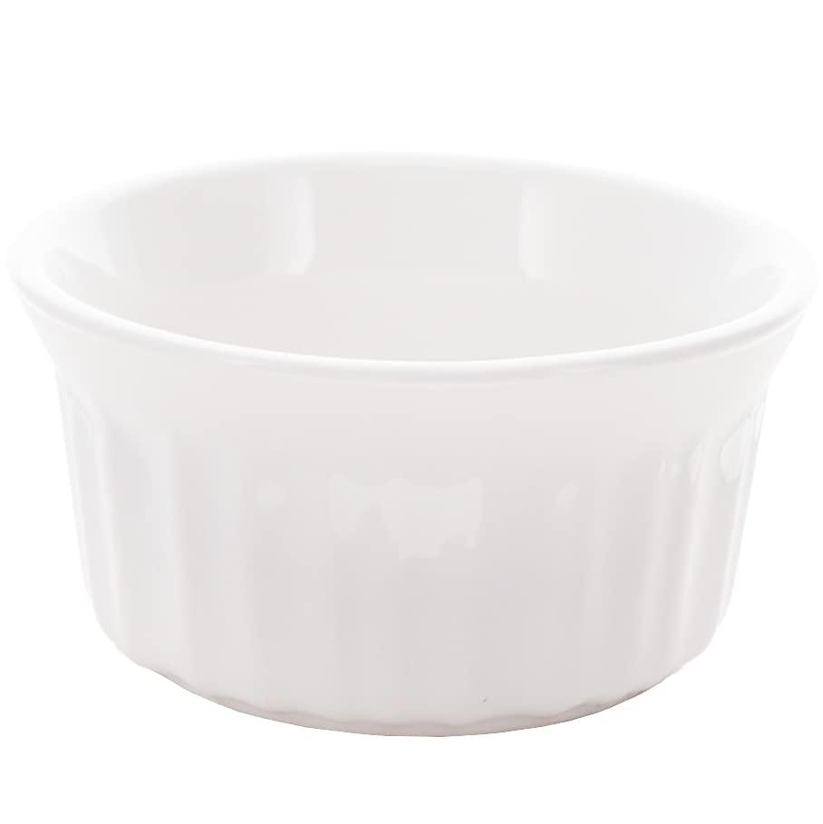 Set of Four White Ceramic Round Ramekins, 4 Fluid Ounces