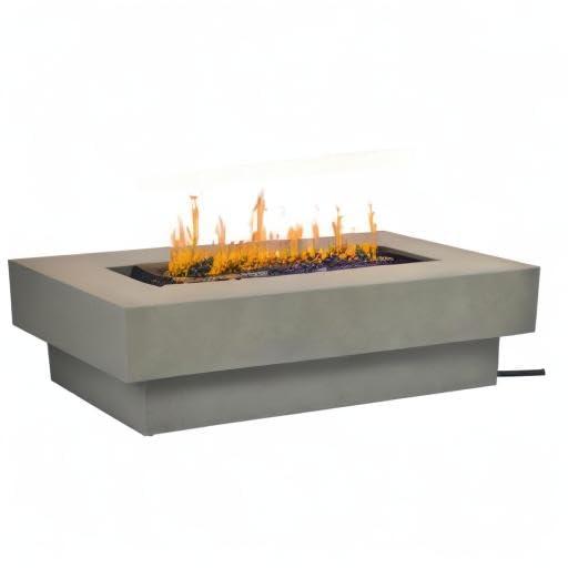 BAIDE HOME 32.5" Square Steel Low Profile Gas Fire Pit Table, 50,000 BTU Outdoor Propane Fire Pit with Lid, Glass Rocks, Cover, Pre-attached 10ft Propane Hose