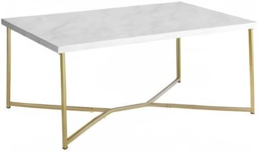 Walker Edison Rectangle Modern Faux Marble and Metal Coffee Table in White/Gold