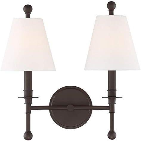 Dark Bronze 2-Light Sconce with White Silk Shades