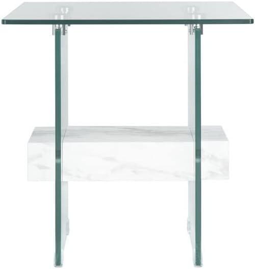 Kayley Accent Table - Glass/Faux White Marble Shelf - Safavieh.