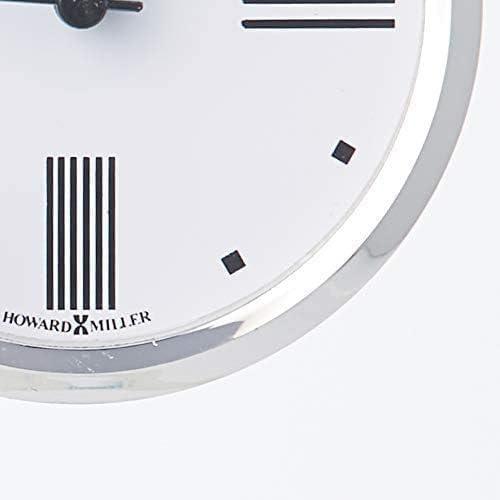 Regent Modern & Contemporary Roman Numeral Glass Quartz Movement / Crystal Tabletop Clock with Alarm in Polished Silver/Clear