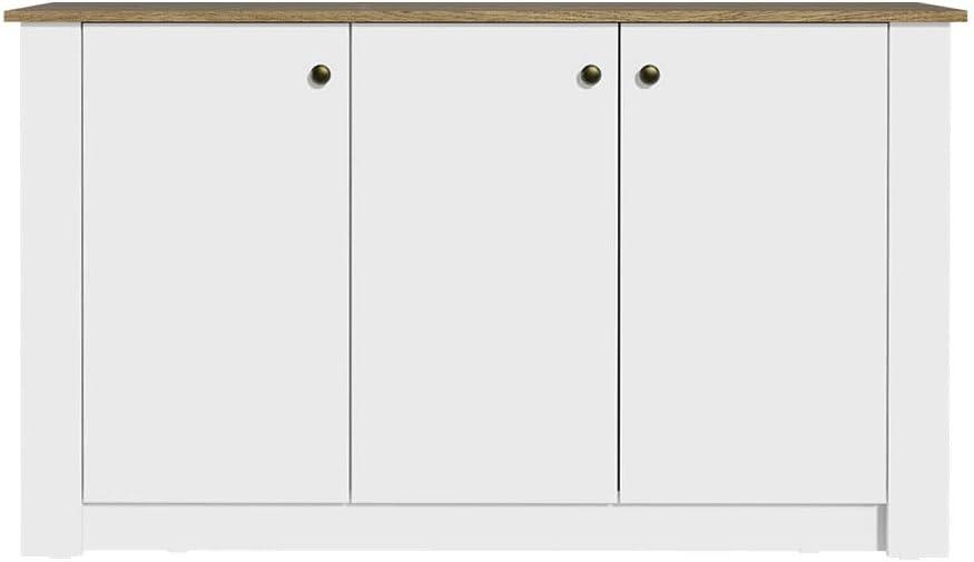 Madesa Modern Sideboard Buffet Storage Utility Cabinet with 3 Doors 53 Inch Wooden Organization Entryway Unit for Dining Room, Living Room, Bedroom - White/Brown