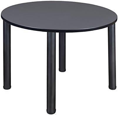 48" Round Grey Wood Dining Table with Black Steel Legs