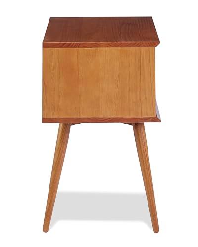 Castanho Solid Wood Mid-Century Modern 2-Drawer Nightstand