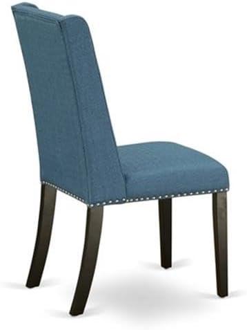 Luxe by East West Furniture 11 Piece Dining Table Set Includes a Rectangle Dining Room Table with Removable Leaf and 10 Blue Linen Fabric Upholstered Chairs, Antique Walnut