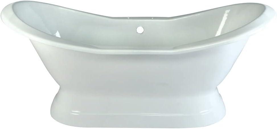 Kingston Brass Aqua Eden 72-Inch Cast Iron Oval Double Slipper Pedestal Tub (7-Inch Faucet Drillings)