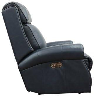 Shoreham Blue Leather Swivel Recliner with Wood Accents