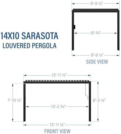 Backyard Discovery Backyard Discovery Sarasota 14' x 10' Galvanized Steel Outdoor Louvered Pergola Kit with Adjustable Steel Roof and PowerPort