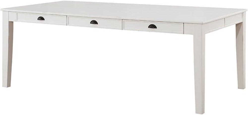 78" Renske Dining Table Antique White Finish - Acme Furniture: Farmhouse Style, 6 Drawers