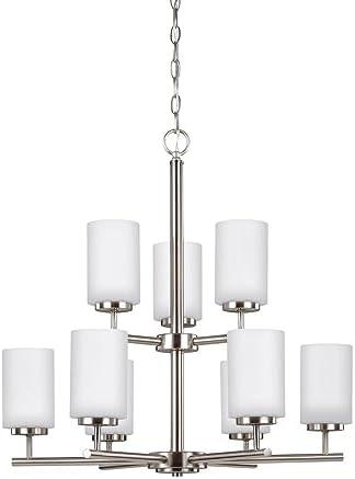 Oslo Sleek 9-Light Brushed Nickel Chandelier with Opal Etched Glass