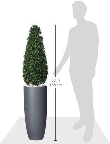 50" Boxwood Topiary with Gray Cylindrical Planter - Nearly Natural: UV Resistant, Indoor & Outdoor Decor