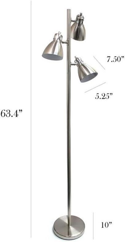 Simple Designs Metal 3-Light Tree Floor Lamp, Brushed Nickel Finish