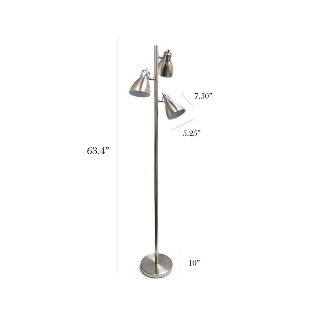 Simple Designs Metal 3-Light Tree Floor Lamp, Brushed Nickel Finish