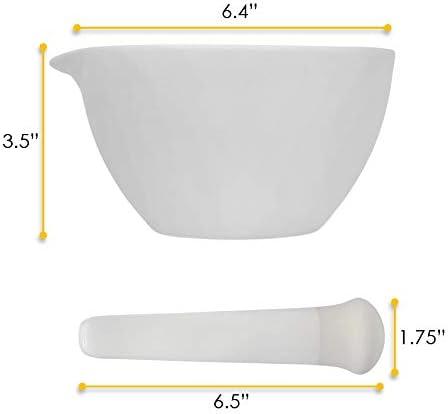 Porcelain Mortar & Pestle Set, 18oz (550ml) - Unglazed Grinding Surface - Excellent for Kitchen or Laboratory - Grinds Powdered Chemicals, Herbs & Spices - Pill Crusher - White - Eisco Labs