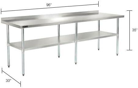 Nexel 96"W x 30"D 18 Gauge 430 Stainless Steel Workbench 2" Backsplash, Galvanized Legs & Undershelf