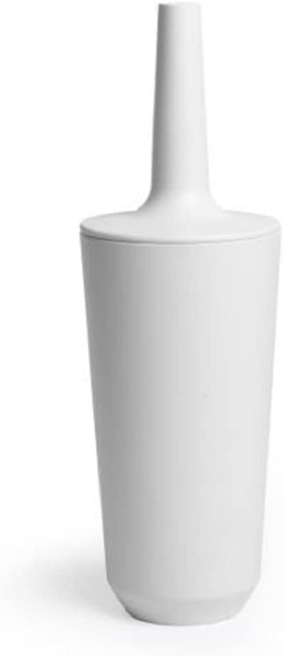 Compact White Ceramic Toilet Brush with Enclosed Holder