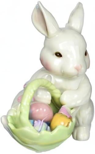 Ceramic Bunny Rabbit Easter Egg Basket Figurine 3.5in Spring Gift