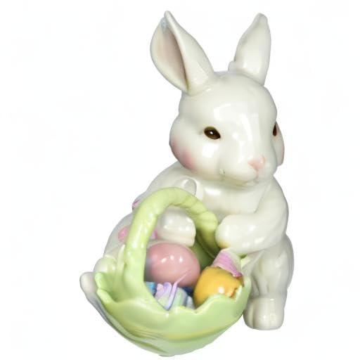 Ceramic Bunny Rabbit Easter Egg Basket Figurine 3.5in Spring Gift