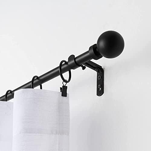 Mode Simplicity Collection Curtain Rod Set with Modern Ball Finials and Steel Wall Mounted Adjustable Rod