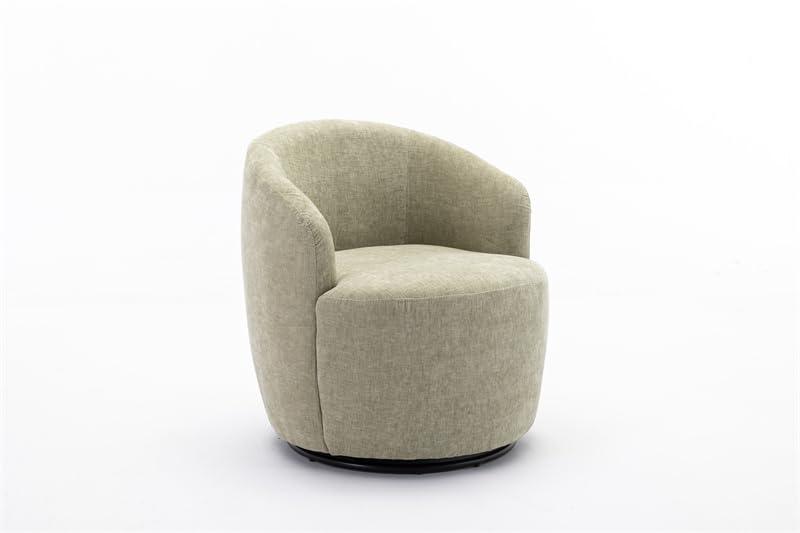 Light Green Chenille Fabric Swivel Barrel Chair with Black Metal Base