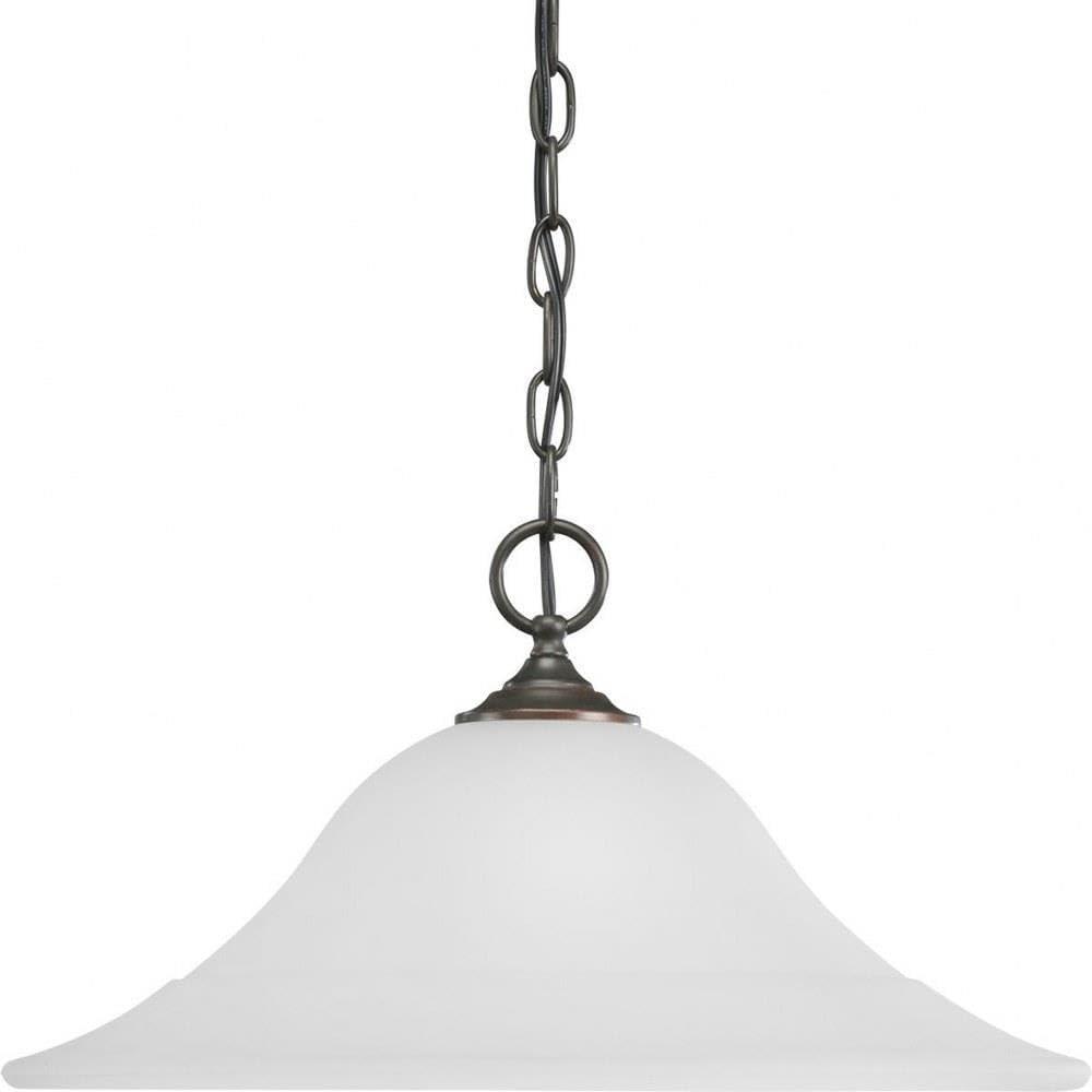 Progress Lighting Trinity 1-Light Pendant, Ceramic, Antique Bronze, Etched Glass Shade