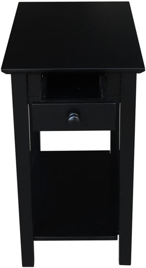 International Concepts Narrow End Table Black: Sleek Design with Drawer & Fixed Shelf for Living Room