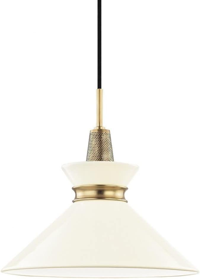 Transitional Kiki Aged Brass and Cream Metal Pendant Light