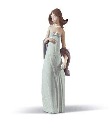 Elegant Pale Blue Porcelain Woman Figurine, 8 Inches