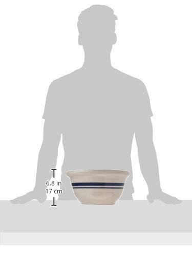 Ohio Stoneware Dominion Mixing Bowl, Stoneware with Food Safe Glaze, Tan with Blue Stripe, 12 inches