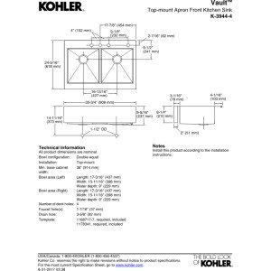 Vault™ 35.75" L x 24.3125" W Double Basins Farmhouse Kitchen Sink