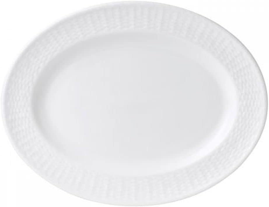 White Ceramic Oval Platter with Embossed Rim, 15.25"