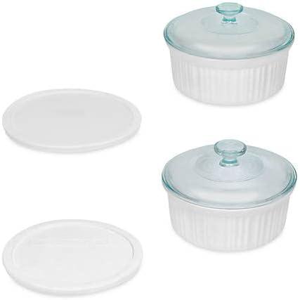 White Stoneware 6-Piece Bakeware Set with Glass and Plastic Lids