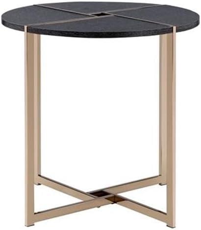 ACME Bromia Round Wooden End Table in Black and Champagne