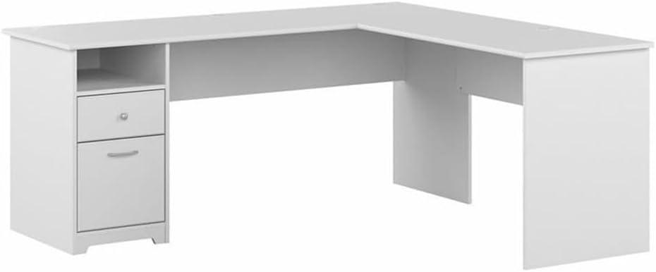 Cabot 72W L Shaped Computer Desk with File in White - Engineered Wood