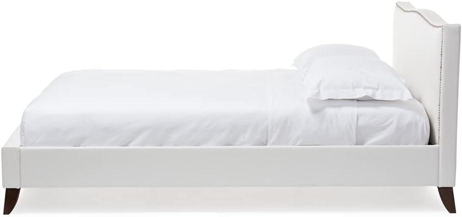 Baxton Studio Queen Battersby Modern Bed with Upholstered Headboard White : Platform Design, No Box Spring Needed, Wood Composite Frame