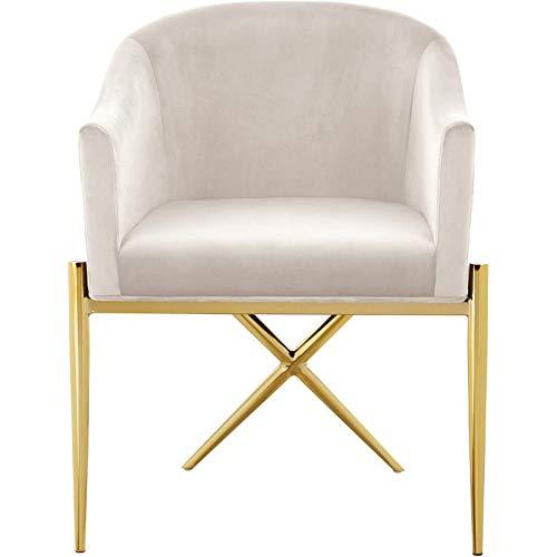 Elegant Cream Velvet Upholstered Arm Chair with Gold Metal Legs